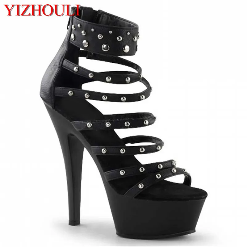 Latest sexy black zipper 17 cm high heels, sequins platform pole dancing/performance/star/wedding party and dancing shoes