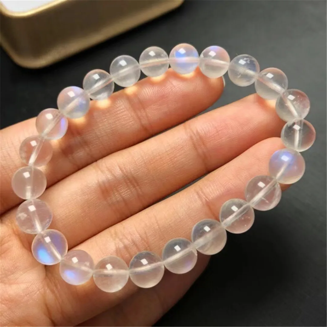 

8mm Natural Blue Light Moonstone Bracelet Jewelry For Women Lady Man Healing Love Gift Crystal Clear Stone Beads Strands AAAAA