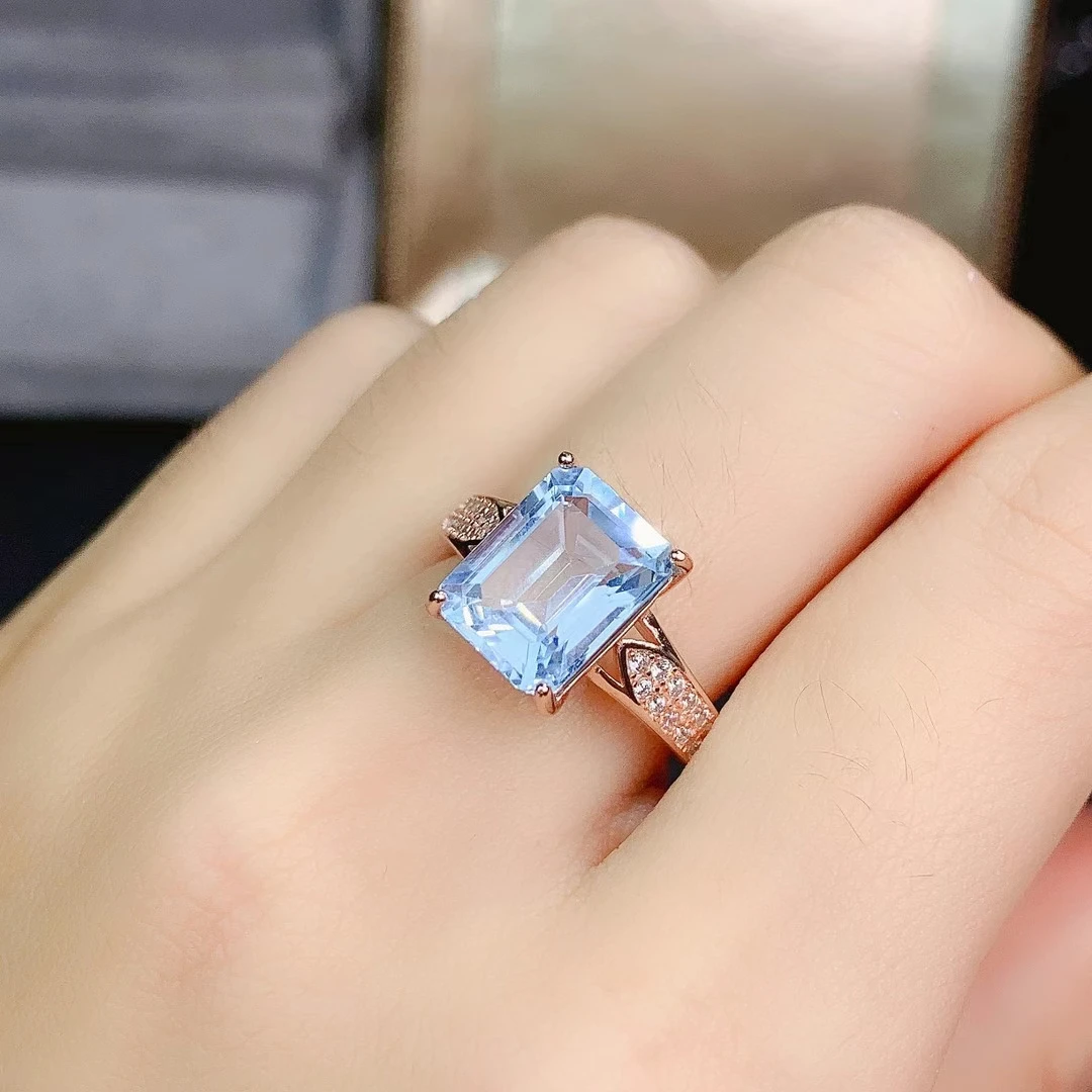 KJJEAXCMY fine jewelry 925 sterling silver inlaid natural Sky blue topaz women men noble vintage rectangle adjustable gem ring s