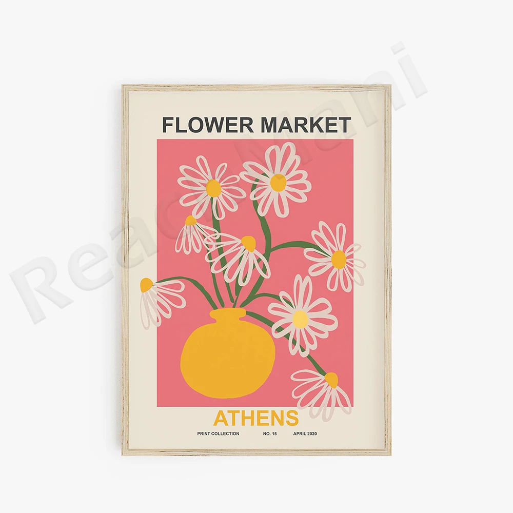 طباعة سوق الزهور، ملصق سوق الزهور، ديكور غرفة النوم، مجموعة ملصقات الزهور، المطبوعات الرقمية، الفن الوردي الأصفر، ديكور غرفة الفتيات