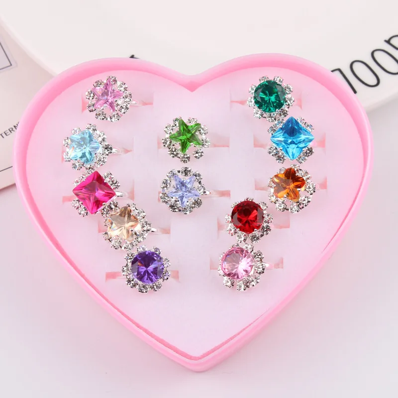 10/12/24Pcs Girls Princess Acrylic Rhinestone Fancy Adjustable Rings Party Favors Kids  Ring Accessories Beauty Fashion Toys