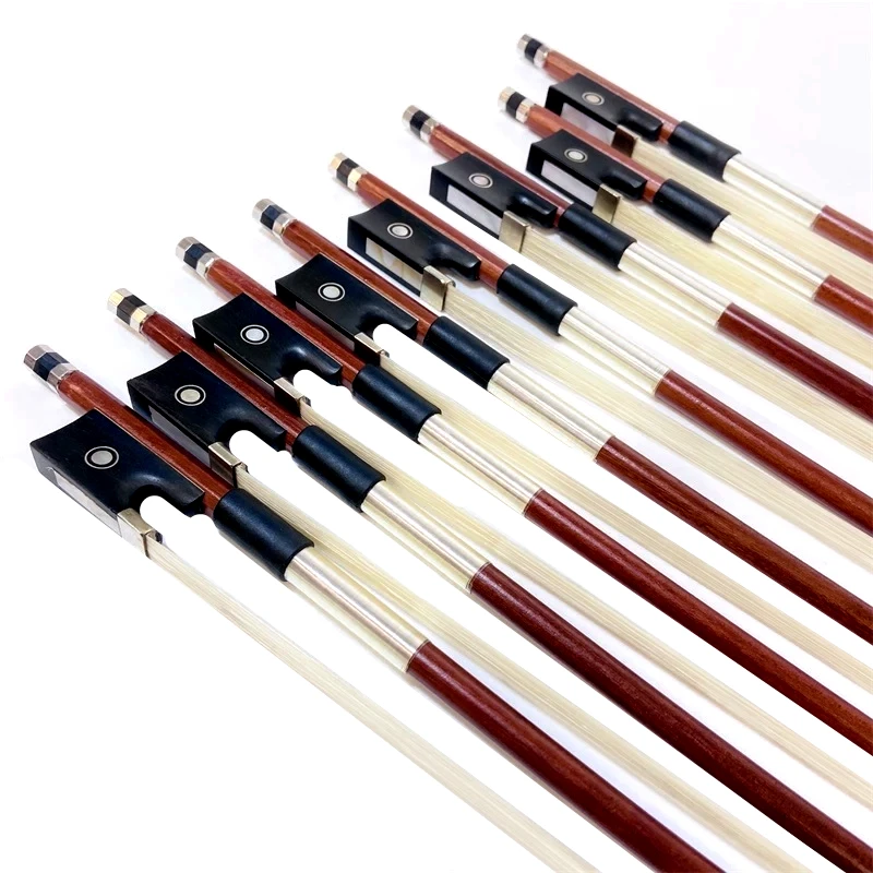 10pcs Advanced High Quality brazilwood student 4/4,3/4,1/2,1/4,1/8 violin bow Fiddle Bow,ebony frog,white horesehair horsetail