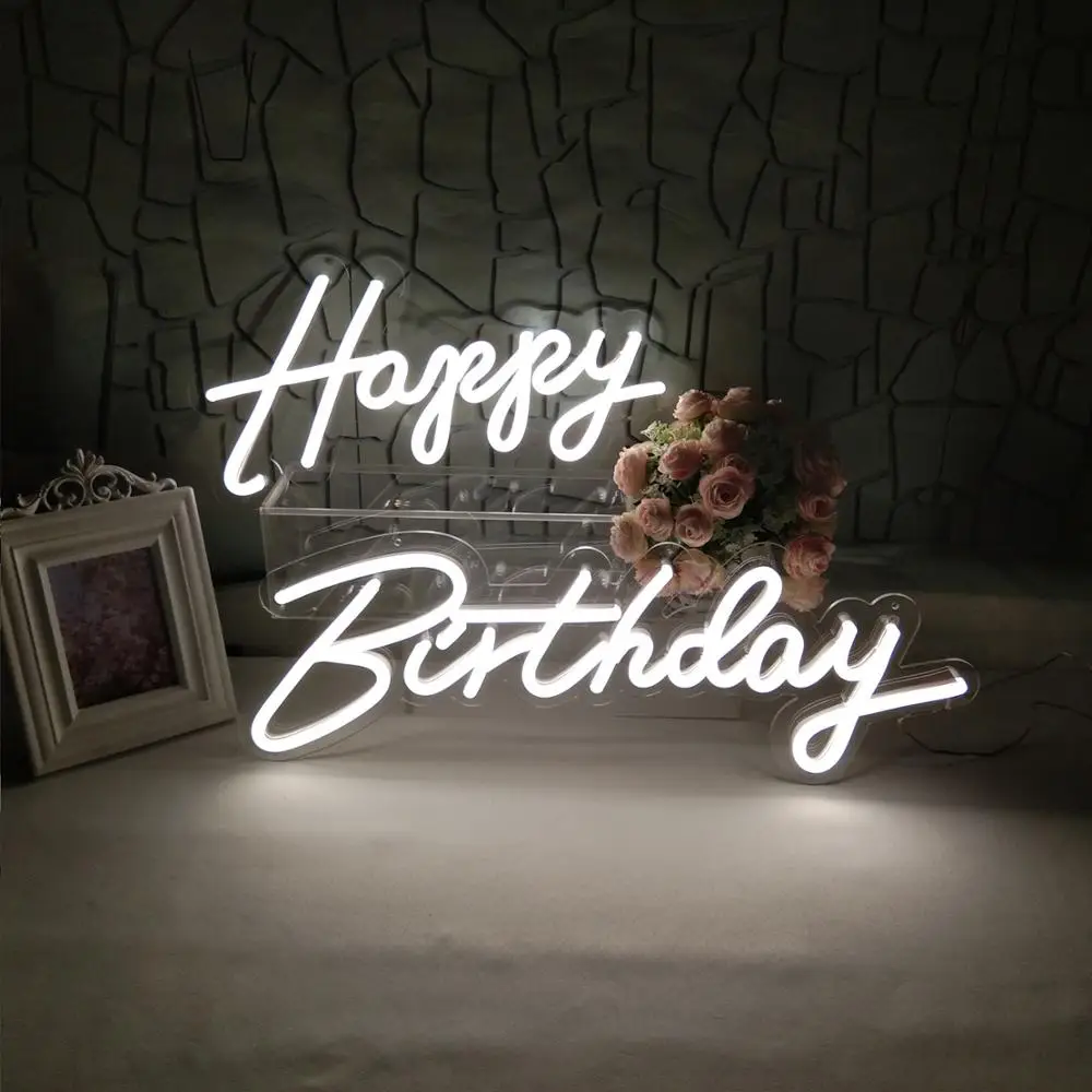 

2021 Ins Led Light Letter Happy Birthday DIY Backdrops Neon-Sign Acrylic Birthday Led Lamps Party Hanging for Wall Arch Table