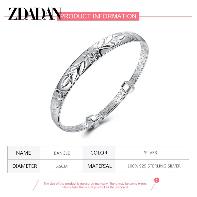 ZDADAN-pulsera de plata de ley 925 para mujer, brazalete tallado con patrón, joyería de aniversario, regalo de fiesta