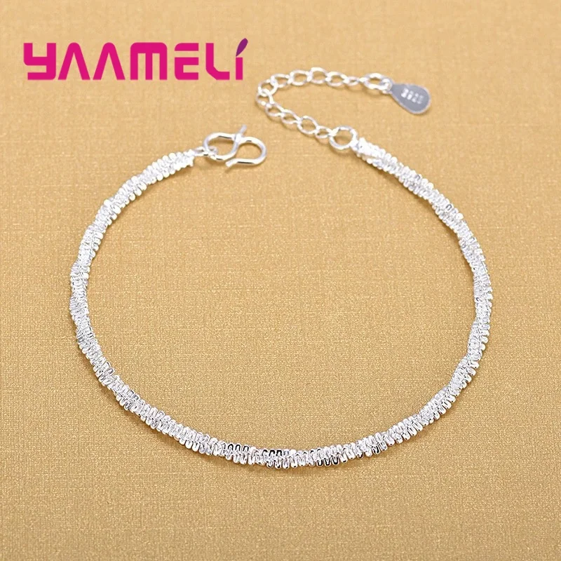 Charm 925 Sterling Silver Water Wave Chain Bracelet Solid Silver Fashion Women Girls Lady Fine Silver Jewelry