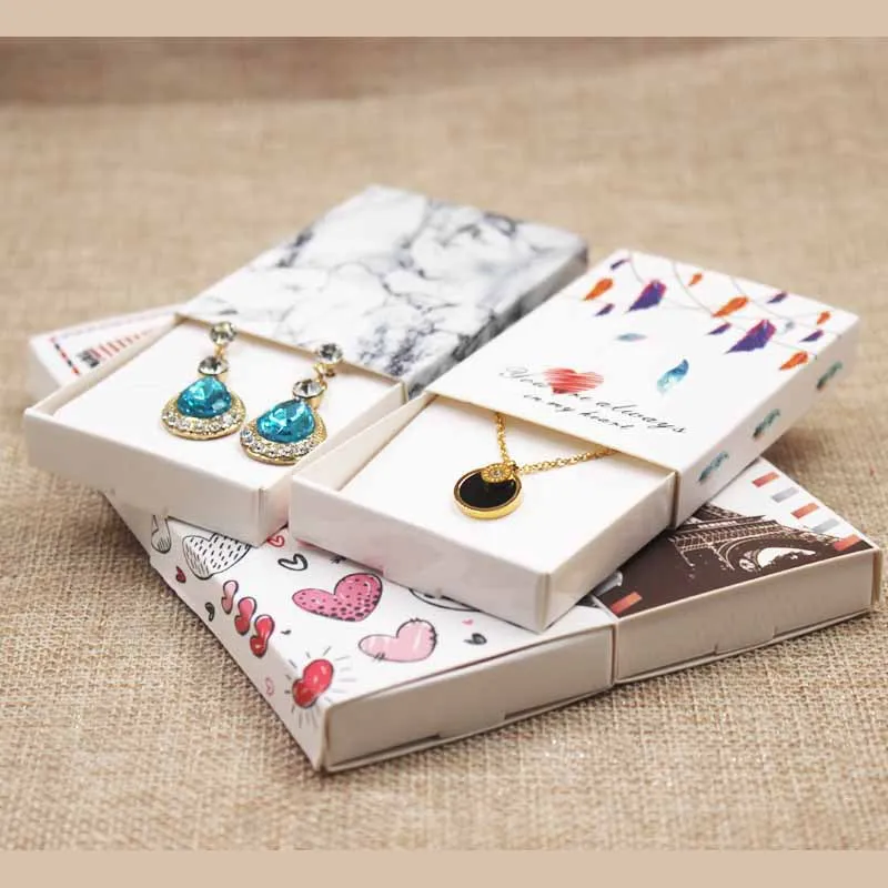 50Set  Earrings pendant jewelry box printed gift box Diy handmade love wedding favor box UK/USA country signal gift package box