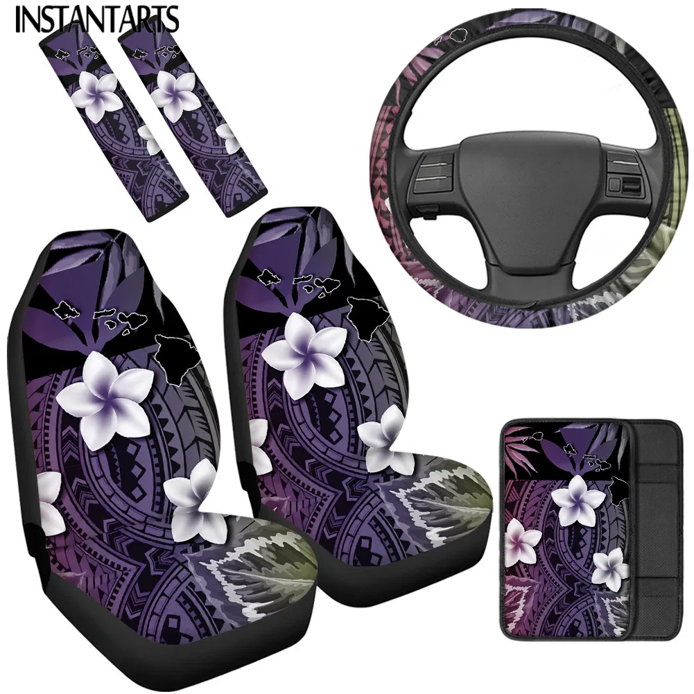 

INSTANTARTS Tribal Hibiscus Flower Printed Easy Clean Seat Covers Auto Seat Belt Cover Fashion Steering Wheel Cover Seatbelt Pad