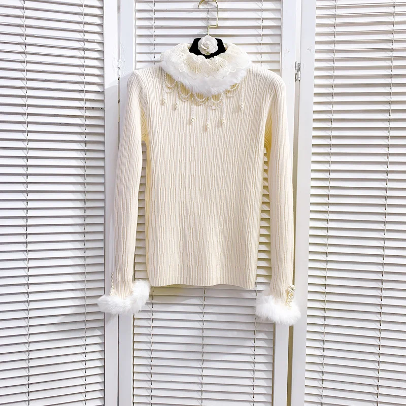

Spring 2022 Autumn Womens New Turtleneck Spliced Fashion Long Sleeve Pullover Sweater Jackets Office Lady Casual Slim Sweater