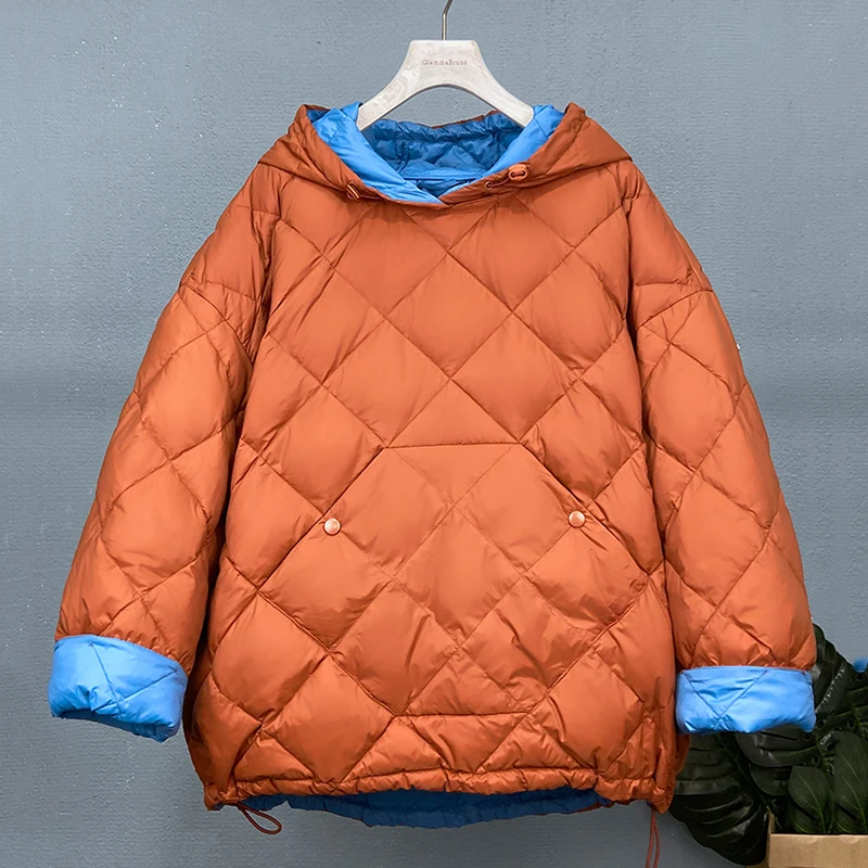 Manteau en duvet de canard pour femme, parka à capuche, veste en plumes, pardessus femme, mince et léger, pull à carreaux, automne, hiver, nouveau, 2024