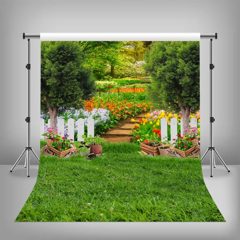 Arrière-Plan de Photographie pour Nouveau-Né, Portrait d'Enfant, Studio, Jardin, Pelouse Verte, Fleurs, Anniversaire, Printemps