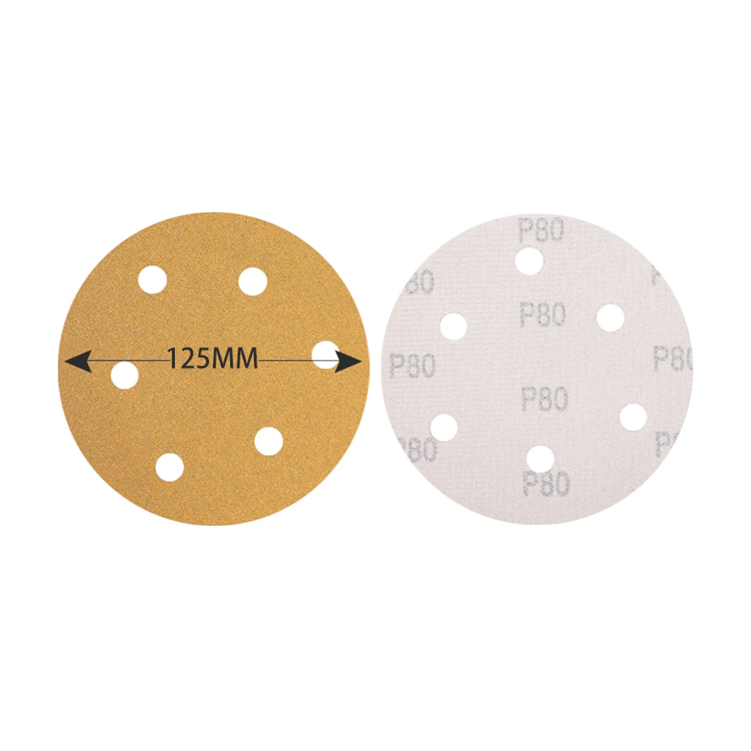 20 SZTUK 5 cali (125 mm) 6 otworów z tlenku glinu z haczykiem i pętelką Żółte tarcze szlifierskie Flokowany papier ścierny do szlifowania na sucho, 80 # -800 #
