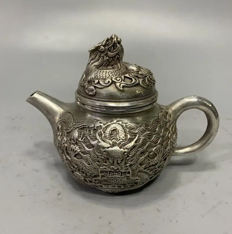 Archaize White copper dragon teapot crafts statue