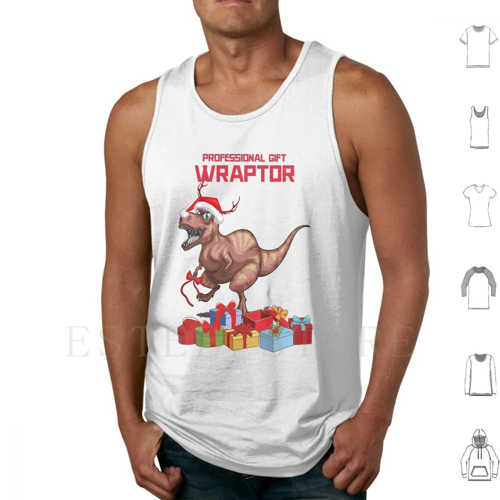 The Raptor Gift Wrapper Tank Tops Vest Sleeveless Funny Dinosaur Raptor Christmas Xmas Santa Hat Reindeer Prehistoric