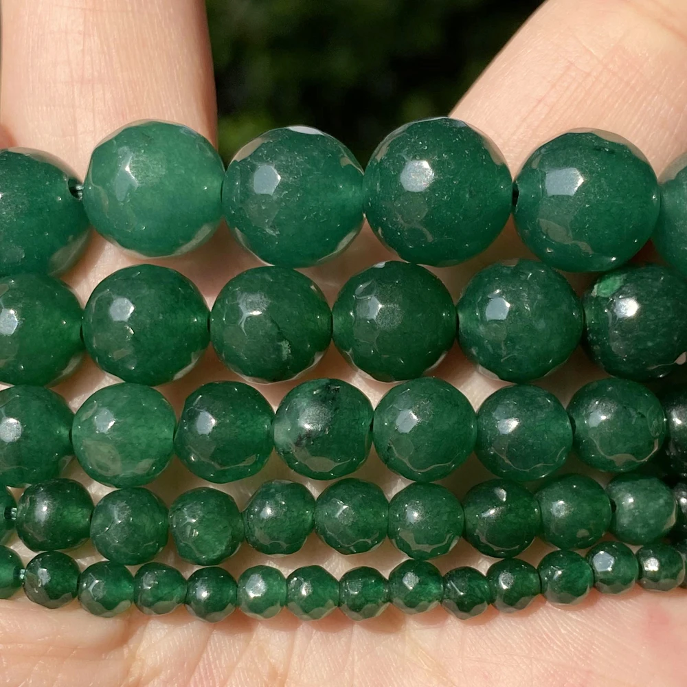 Natural Green Jades Stone Beads Faceted Round Loose Beads For Jewelry Making Diy Accessories Necklace Bracelet 4/6/8/10/12mm