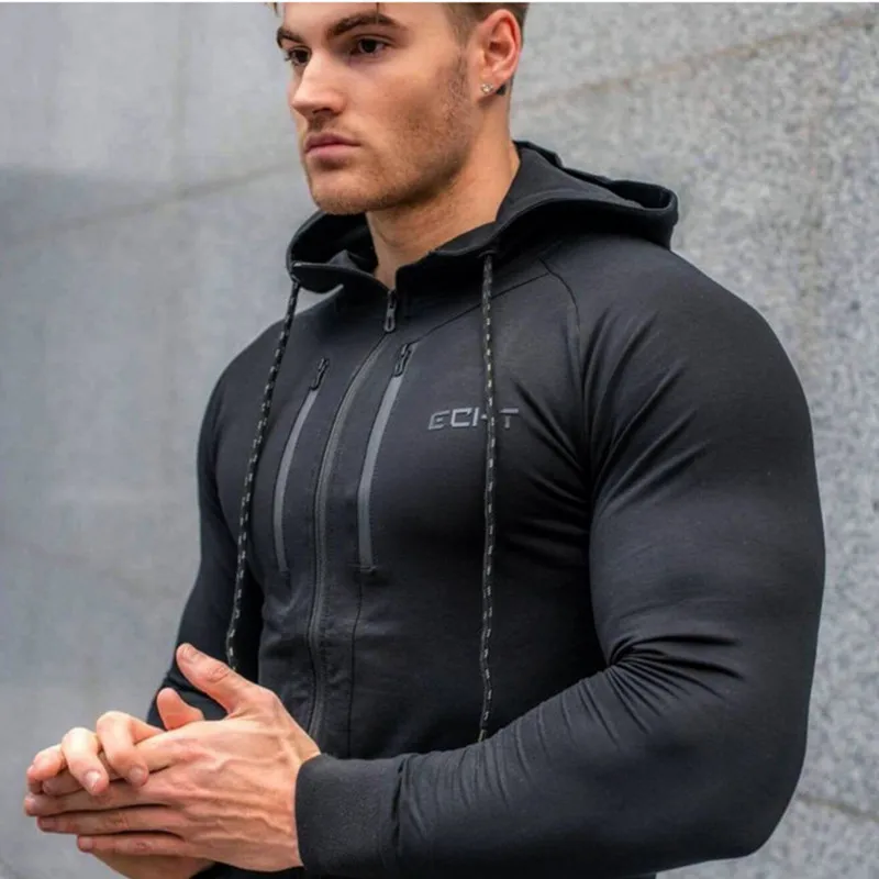 

2021 Men Brand Hoodies Gym Sport Running Training Fitness bodybuilding Sweatshirt Outdoor Sportswear Male Hooded Jacket Hoodies