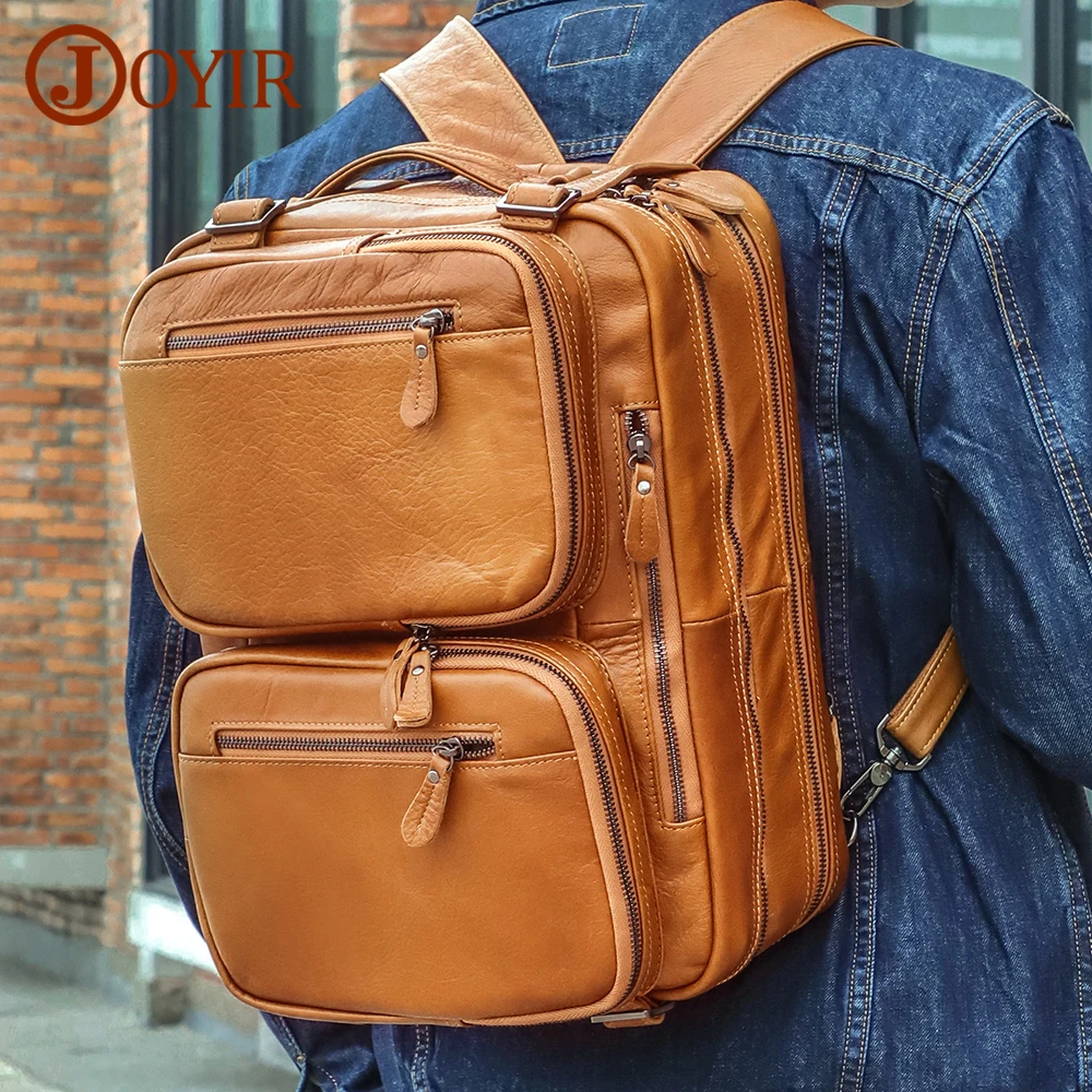 

JOYIR Genuine Leather Men Backpack School Bags for Teenager Large Travel Backpacks for 15.6" Laptop Daypack Mochila Notebook