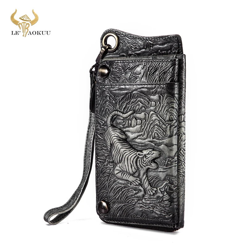 

Fashion Male Organizer Leather Design Tiger Emboss Checkbook Chain Zipper Pocket Wallet Purse Clutch Phone Sleeve Men ck001-1bt