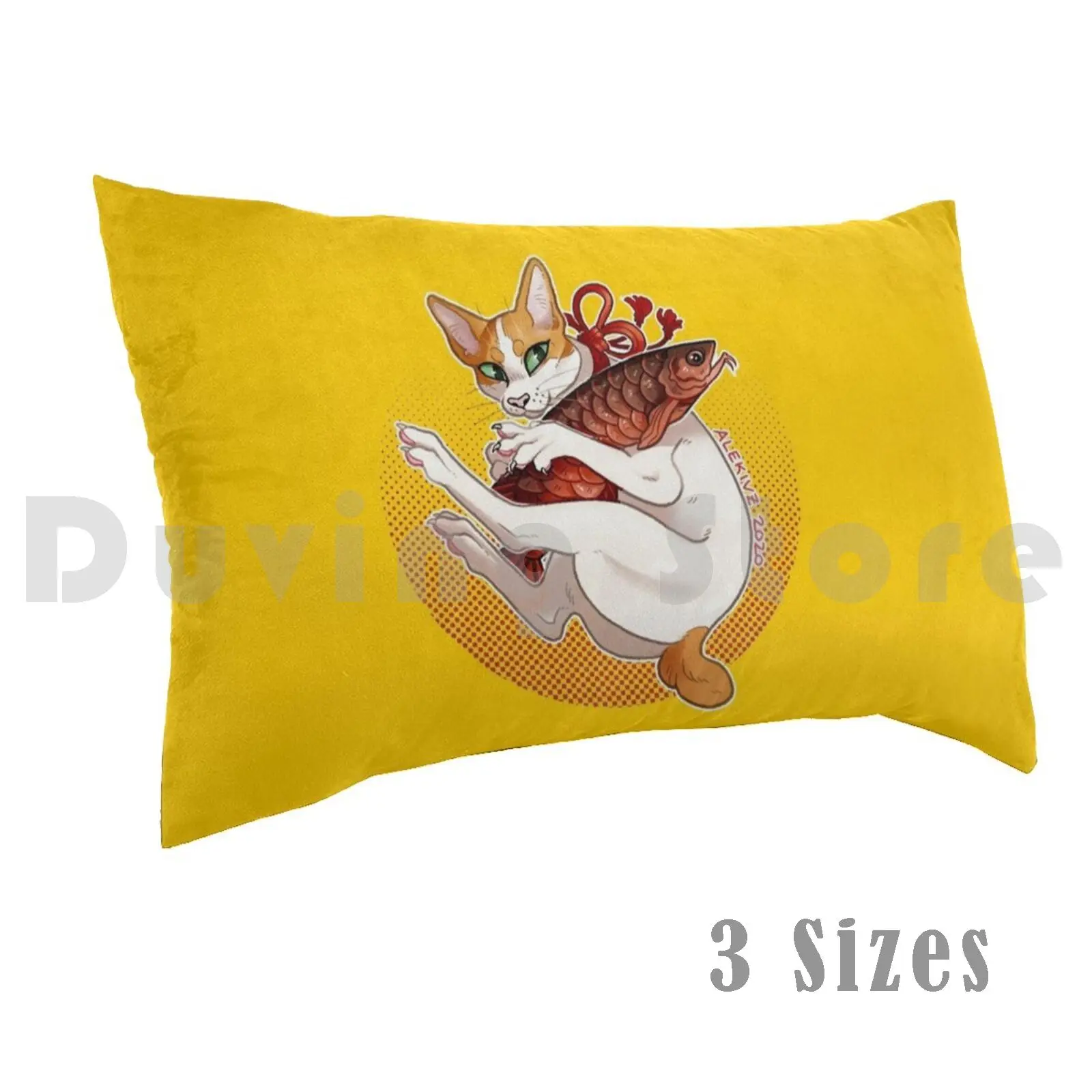 Lucky Bobtail-- Orange Pillow Case Printed 50x75 Japanese Bobtail Bobtail Lucky Cat Maneki Neko Arowana