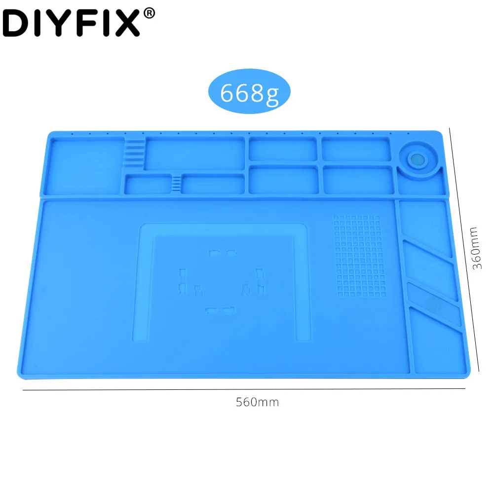 DIYFIX S140 35x25 cm di Calore Isolamento Pad In Silicone Scrivania Zerbino Piattaforma di Manutenzione con Magnetico Sezione BGA Saldatura di Riparazione strumento