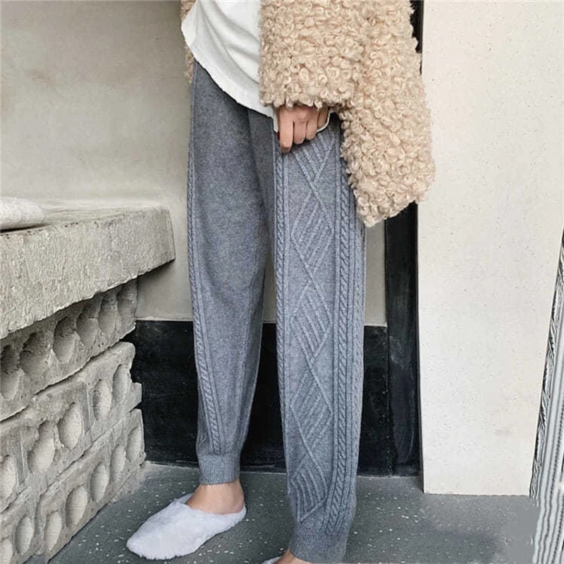 Winter Soft Knitted Sweatpants Women\'s Casual High Waist Harem Ankle-length Pants Korean Loose Jogger Pantalones New