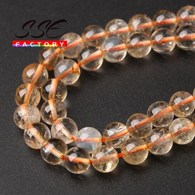 100% Natural Citrines Quartz Beads Yellow Crystal Round Stone Beads For Jewelry Making DIY Bracelet Accessories 6/ 8/10/12mm 15