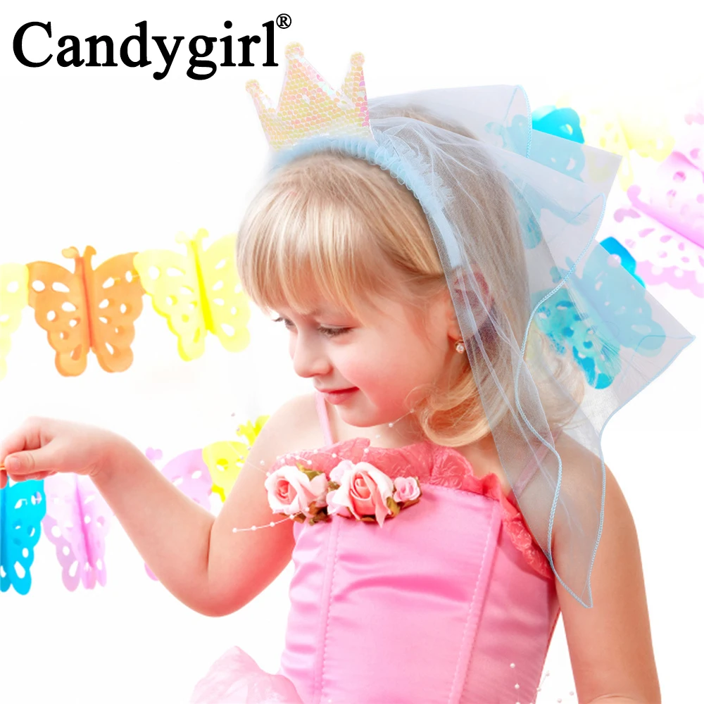 Candygirl Princess Crown Glitter Hairband For Girls Bling Bling Sequins Headband For Kids Wedding Party Hair Accessories Gifts