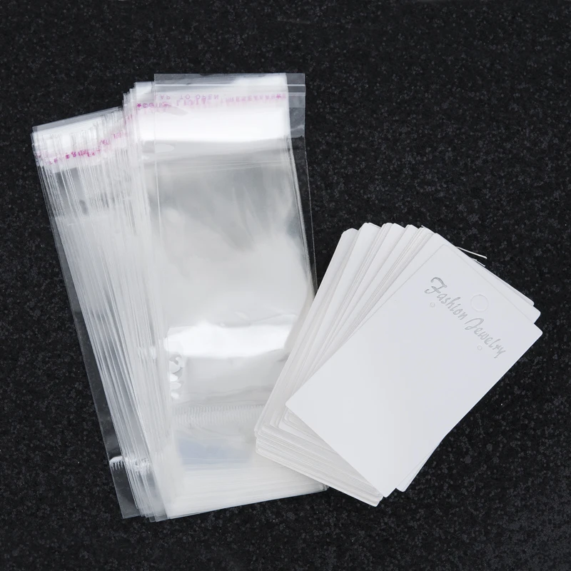 DoreenBeads 100 Cái Trắng Bông Tai Màn Hình Thẻ W/Tự Dính Túi Trang Sức Bao Bì Màn Hình Tiếp Liệu 88X50Mm, 150x60mm