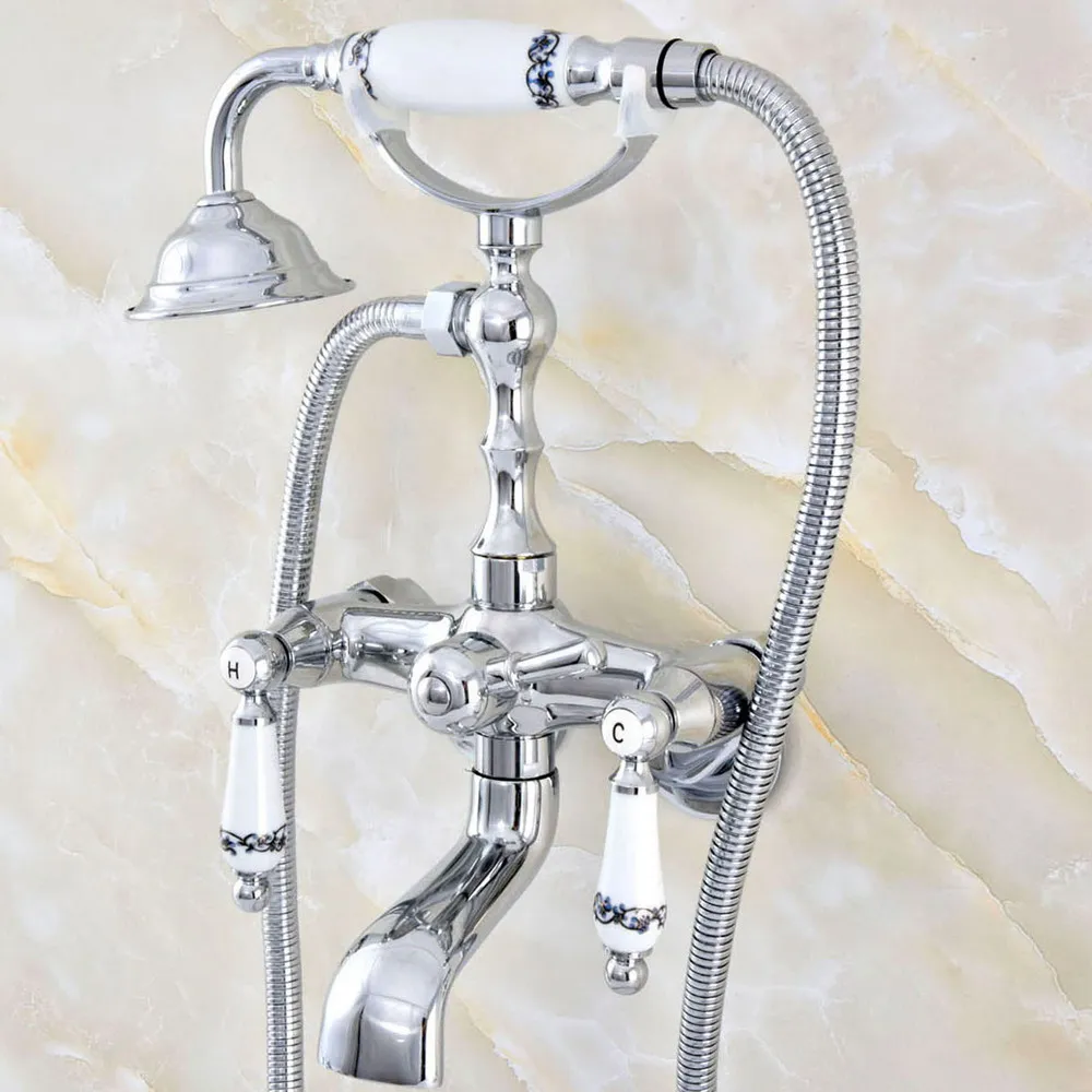 

3-3/8" Chrome Wall Mounted Bathtub Faucet Tub Sink Faucet Telephone Style Bathroom Bath Shower Set with Handshower Nqg422