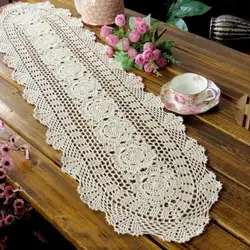 Fresh Water Lotus Handmade Crochet Lace Hollow Dining Table Runner Chinese Nostalgic Cotton Woven Table Flag Home Decor