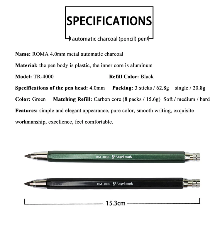 4mm Skizze Zeichnung Druckbleistift Automatische Kohlestifte Für Studenten Kinder Geschenk Schreibwaren TR-4000 Kunstbleistift – Detail 2
