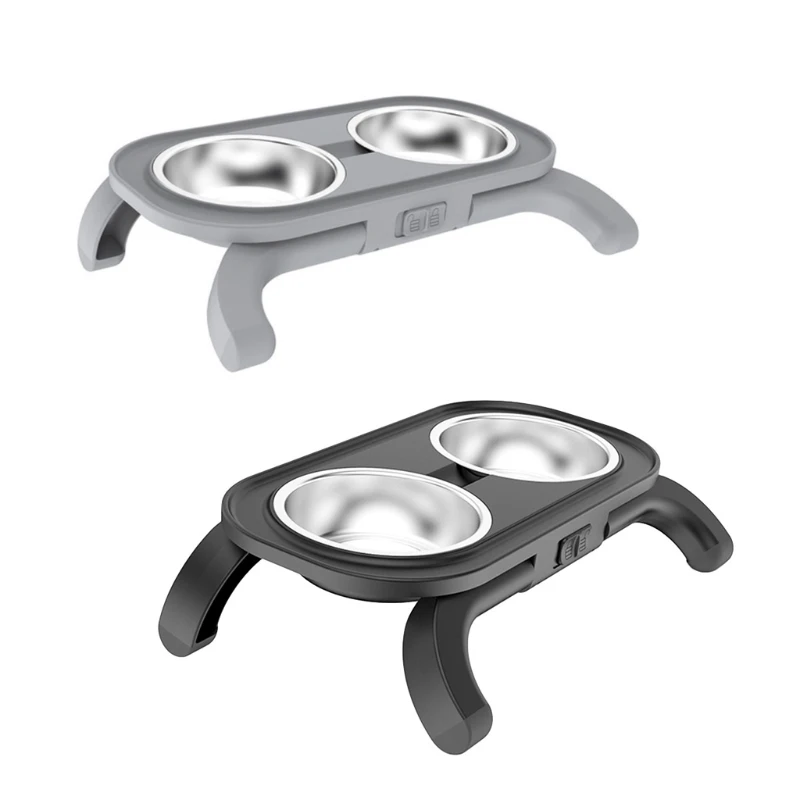 Elevated Adjustable Dog Bowl Neck Care Raise Stand with 2 Stainless Steel Bowls Dog Food and Water Bowl  Pet Feeding Supplies