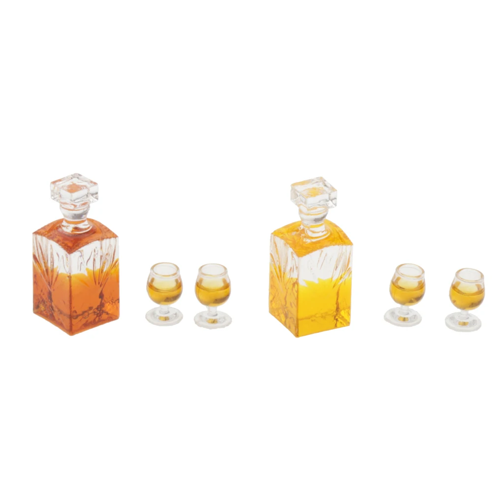 6Pcs 1:12 Miniatuur Whisky Flessen Model Poppenhuis Voedingsmiddelen Boodschappen Keuken Fairy Tuin Decoraties Met Cups Pub Bar Model Speelgoed