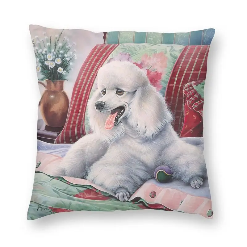 Cute White Poodle Painting Cushion Cover 40x40 Home Decorative 3D Print Animal Dog Throw Pillow Case for Sofa Double Side