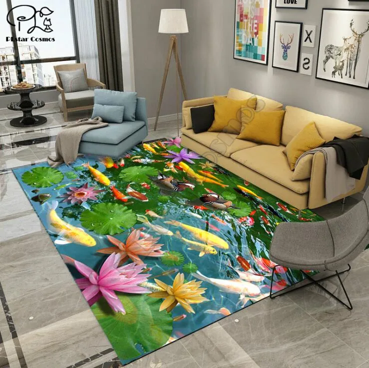 

Lotus goldfish carpet Square Anti-Skid Area Floor Mat 3D Rug Non-slip Mat Dining Room Living Room Soft Bedroom Carpet