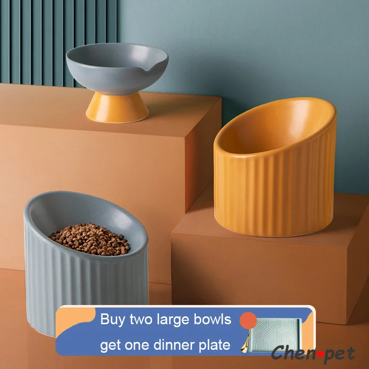 New Designs Roman Pillars Shape Cat Water Food Bowl Luxury Nordic Ceramic Pet Bowl Dog Food Feeder with Stand