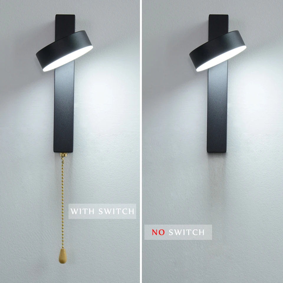 

LED wall lamp with switch 7W 9W bedroom living room Nordic modern wall light aisle study reading sconce white black wall lamps