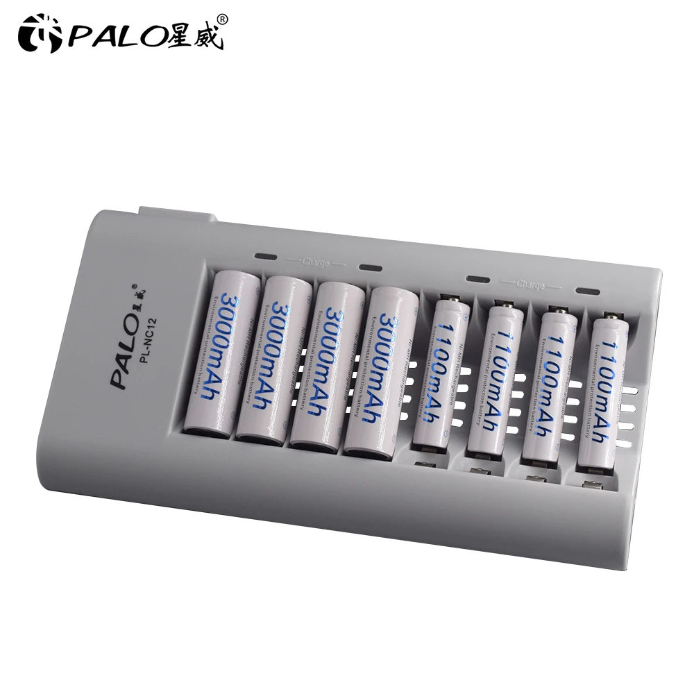 PALO-cargador de 8 ranuras para pilas recargables, cargador de pilas AA y AAA para NI-CD NI-MH, 1,2 V, con pantalla LED