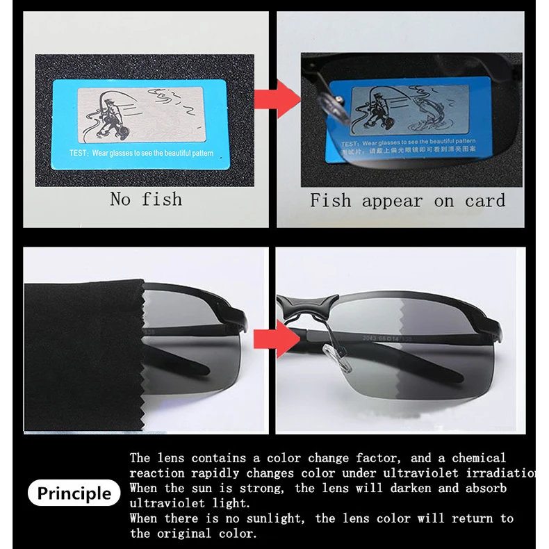 Al-Mg Legierung Photochrome Sonnenbrille Männer Polarisierte Chameleon Gläser Ändern Farbe Sonnenbrille Tag Nacht Vision Fahren Brille SP – Detail 3