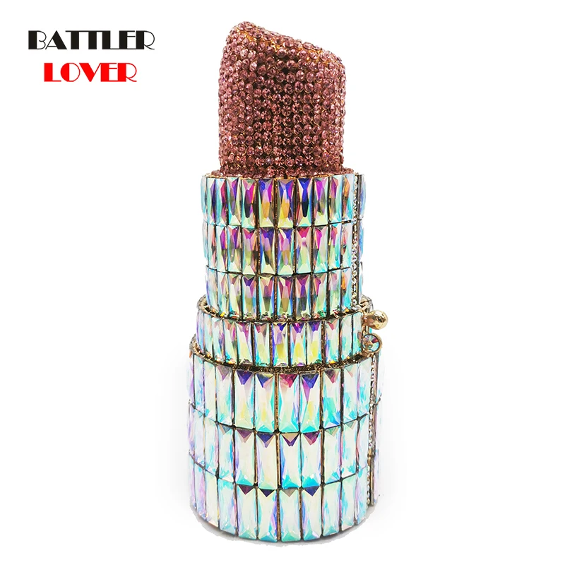 Diamond Novelty 3D Lipstick Clutch Purse For Women 2021 Crystal Evening Bags Female Party Dinner Rhinestone Handbags And Purses