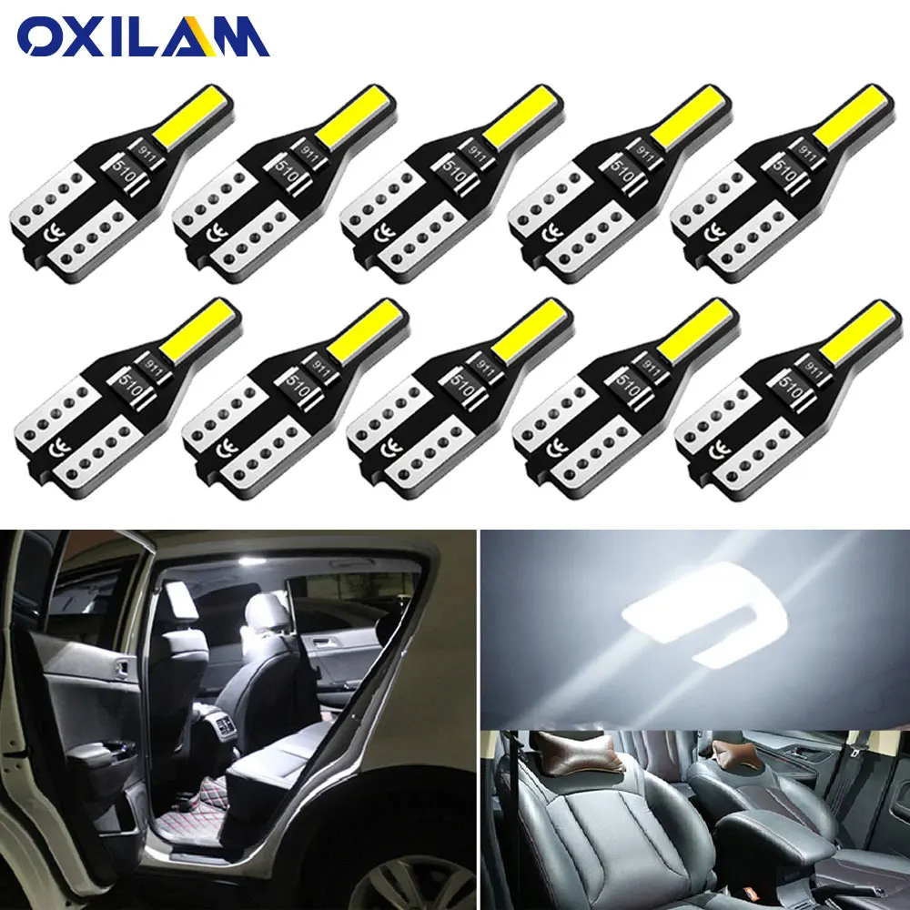 10Pcs W5W 194 T10 LED Car Interior Map Lights Bulbs for Skoda Rapid Octavia 3 2 A5 Fabia Superb 2 3 Kodiaq Wedge Tail Side Lamps