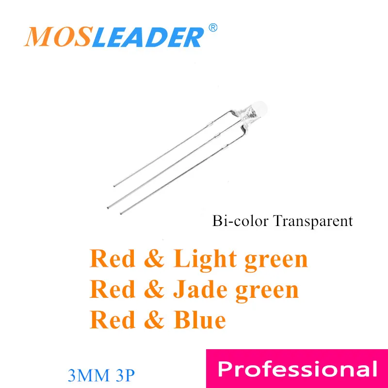 Mosleader-مصباح دائري شفاف LED 5 مللي متر ، أحمر وأخضر وأزرق ، RG RB ، ثنائي اللون F5 ، كاثود مشترك ، 3 دبابيس ، 1000 قطعة
