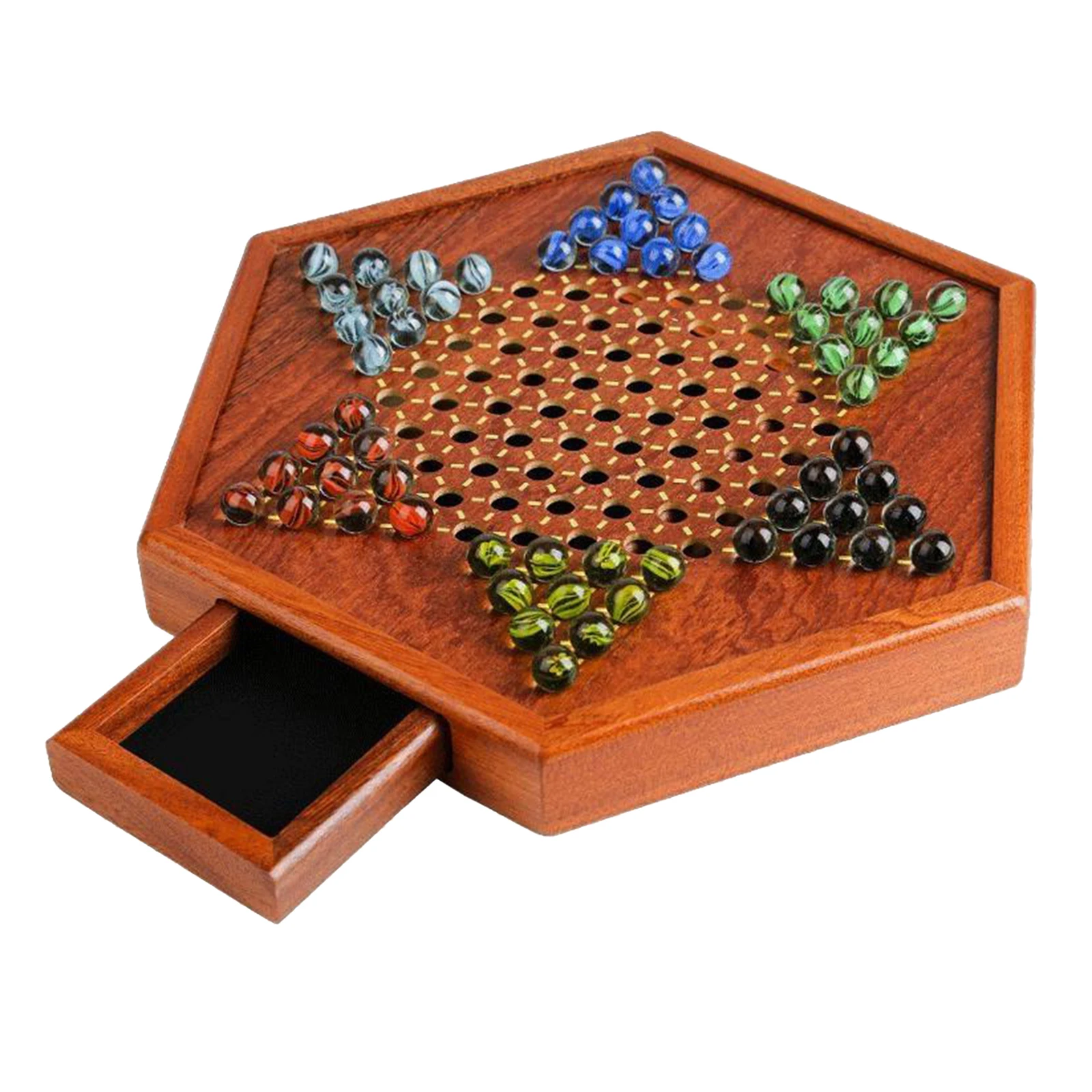 Chinese Checkers with Marbles, Fine Wooden Chessboard Children Gifts Board Game, with 60 Glass Marbles