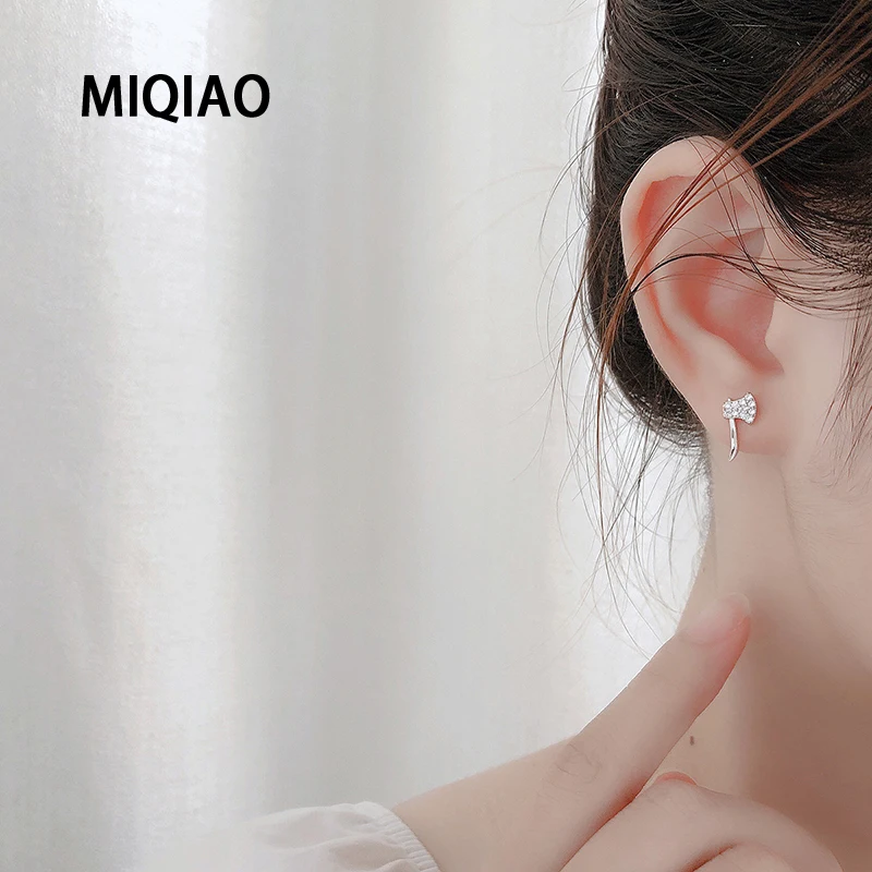 MIQIAO 925 Sterling Silver Axe Earrings 100% Funny Fine Jewelry For Women Zircon Tiny Stud Female Gift