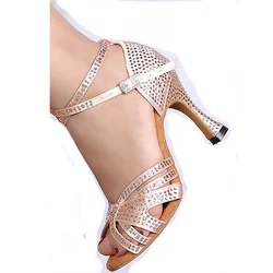 JuseDanc Salas Satin shoes Latin Dance Shoes Wedding Party Shoes Sexy High Heels Rhinestone Black/Skin Jazz Shoes