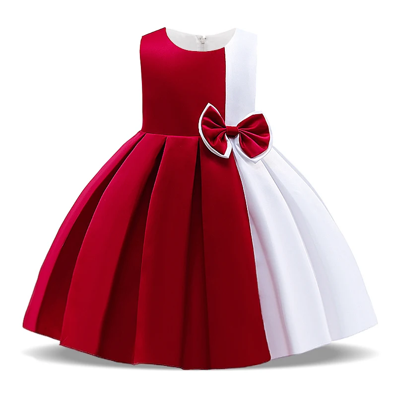 Summer Kids Color Stitching Dress For Girl Children Costume Bowknot Party Princess Dresses Girls Vestido Sleeveless Clothes