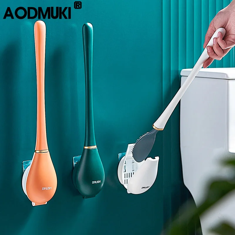 Silicone Toilet Brush Household Non-Dead Corner Wall-Mounted Automatic Opening And Closing Cleaning Brush Bathroom Accessories