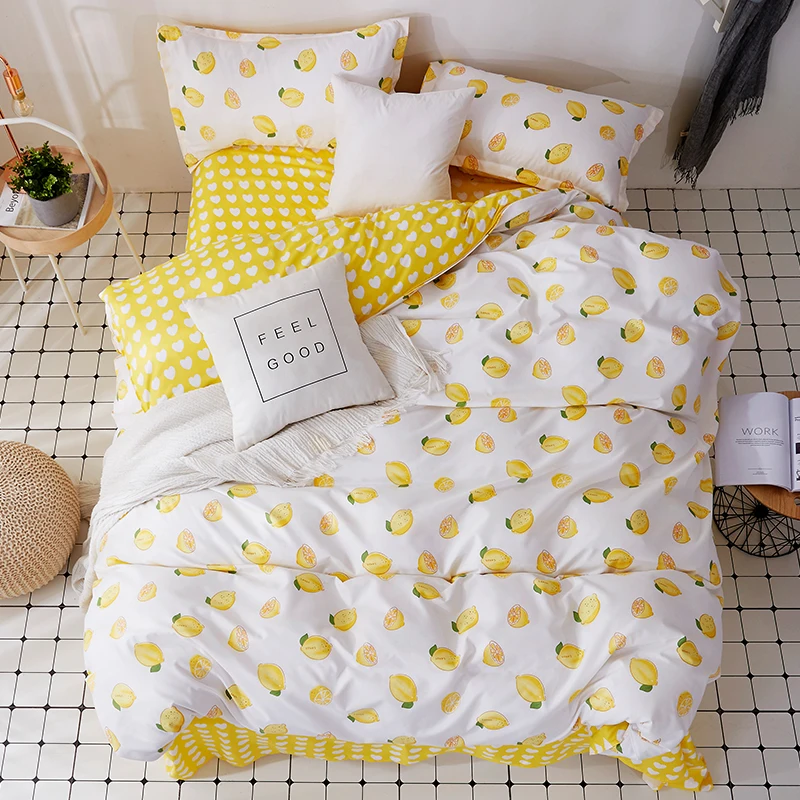 Yellow Lemon Prints Bedding Set 3/4pcs Kids/adult Bed Linen Duvet Cover Bed Sheet Pillowcase fruit quilt cover sets Bedroom