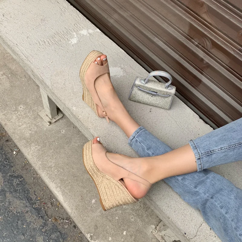 Clear Heels High Heeled Sandals Woman 2022 Open Toe Suit Female Beige Ladies Shoes Summer Espadrilles Platform Clogs Wedge High-