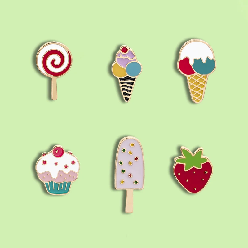 Cartoon Delicious Ice Cream Cake Metal Enamel Brooch Strawberry Lollipop Badge Child Pin Cute Trendy Lapel Backpack Jewelry Gift