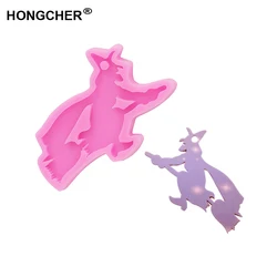 Shiny Halloween Witch Broom Silicone Molds Witch Keychain Pendant Necklace Epoxy Clay Silicone Mold Kitchen Cake Baking Gadget